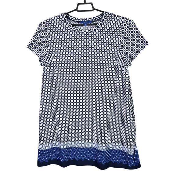 Womens APT.9 Blue & White Geometric Print Tunic Dress Short Sleeve Polyester XL - Picture 1 of 8